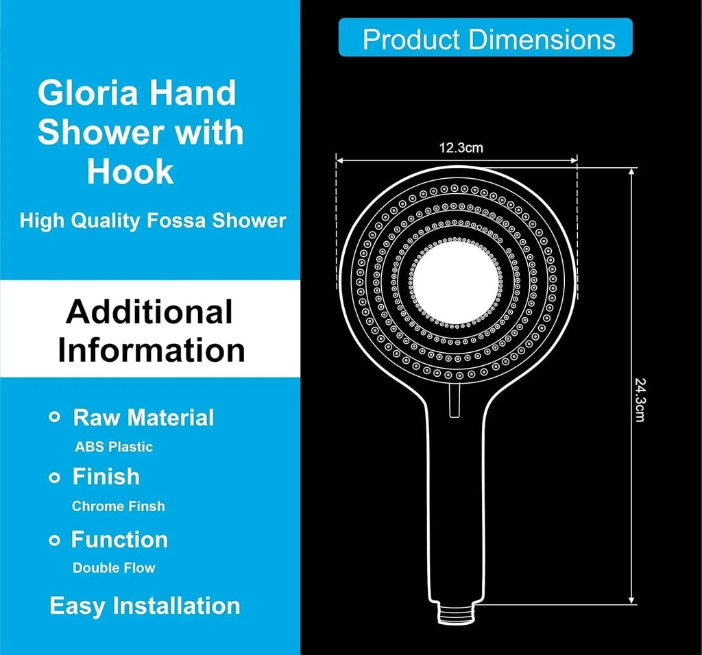 Gloria Hand Shower – High Pressure, 2 Spray Modes, Chrome Finish