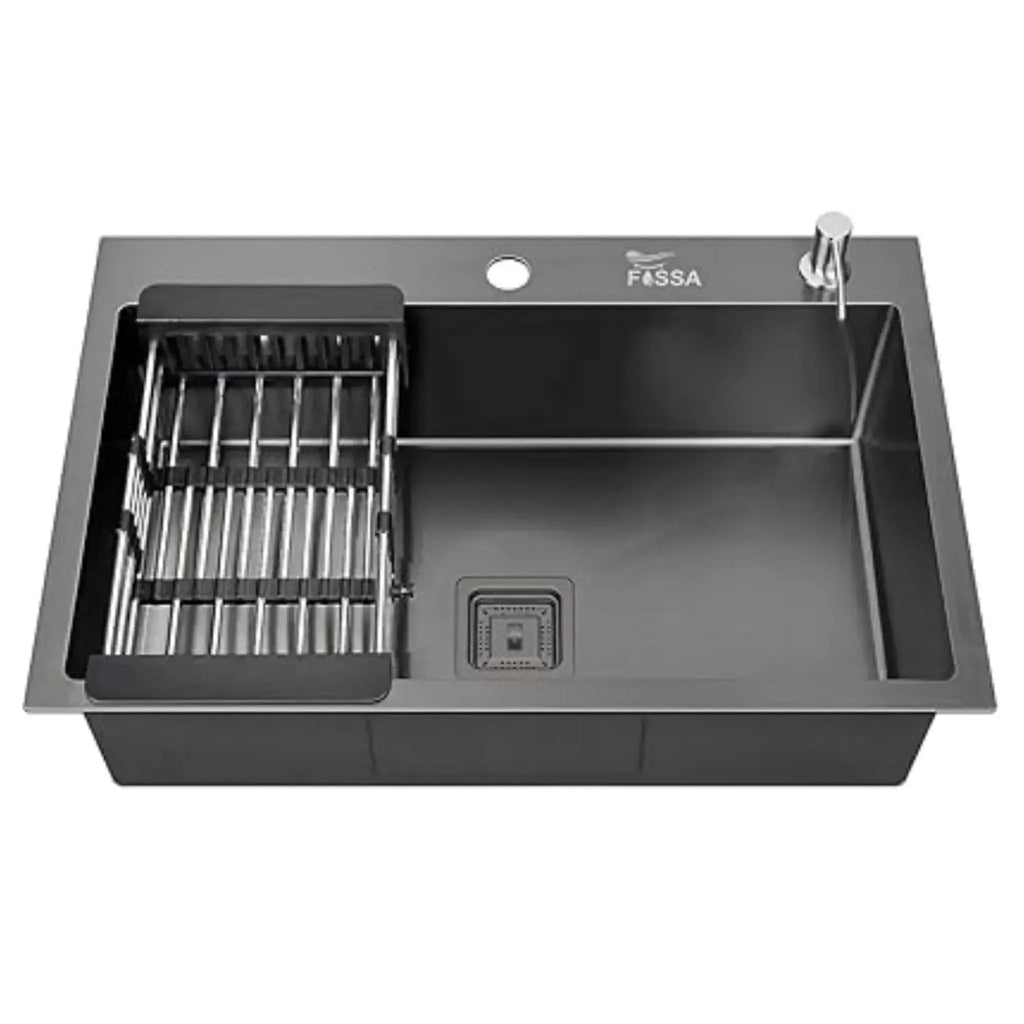 Premium Handmade (24 x 18 x 10) Inch  Single Bowl with Tap Hole Black Stainless Steel Kitchen Sink