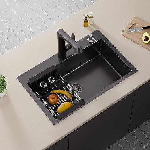 Premium Handmade (24 x 18 x 10) Inch  Single Bowl with Tap Hole Black Stainless Steel Kitchen Sink